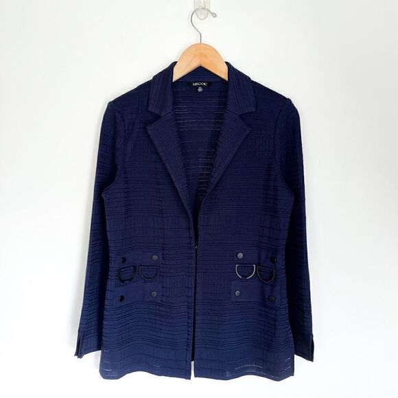 Misook Women’s Navy Knit Textured Single Hook Notched Collared Cardigan Blazer - Picture 1 of 8